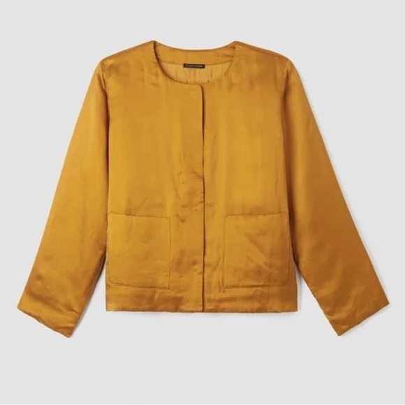 Eileen Fisher Gold Sandwashed Blazer Cupro Padded Jacket Silk XXS Designer Fit - Picture 1 of 13